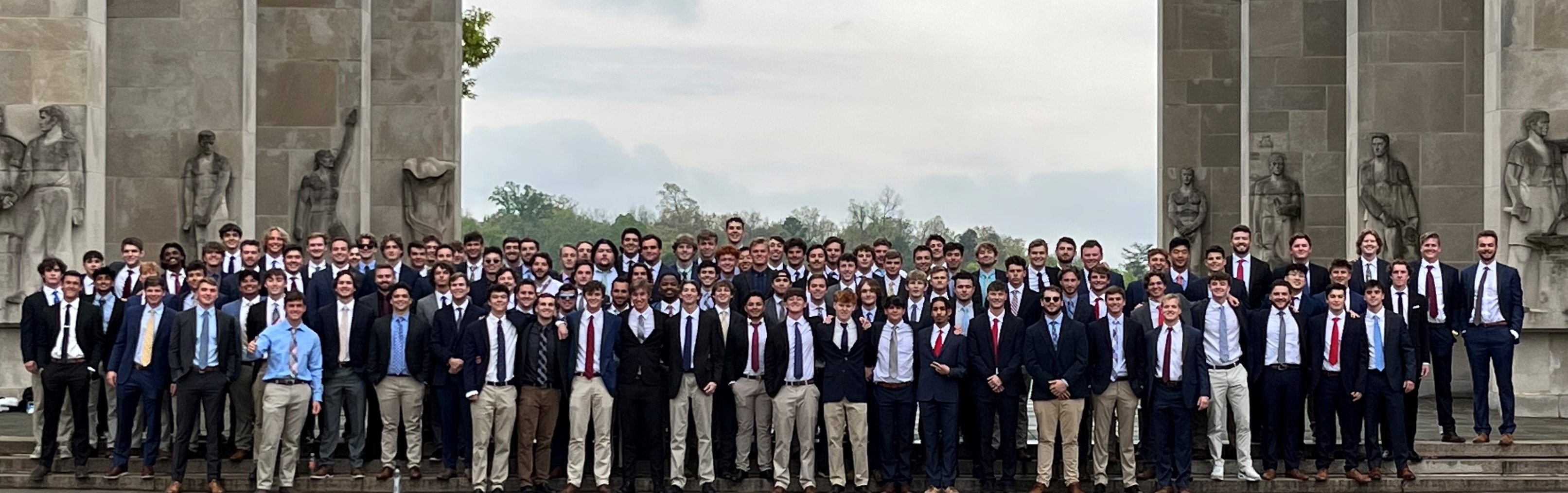Members of Alpha Tau Omega at the Pylons