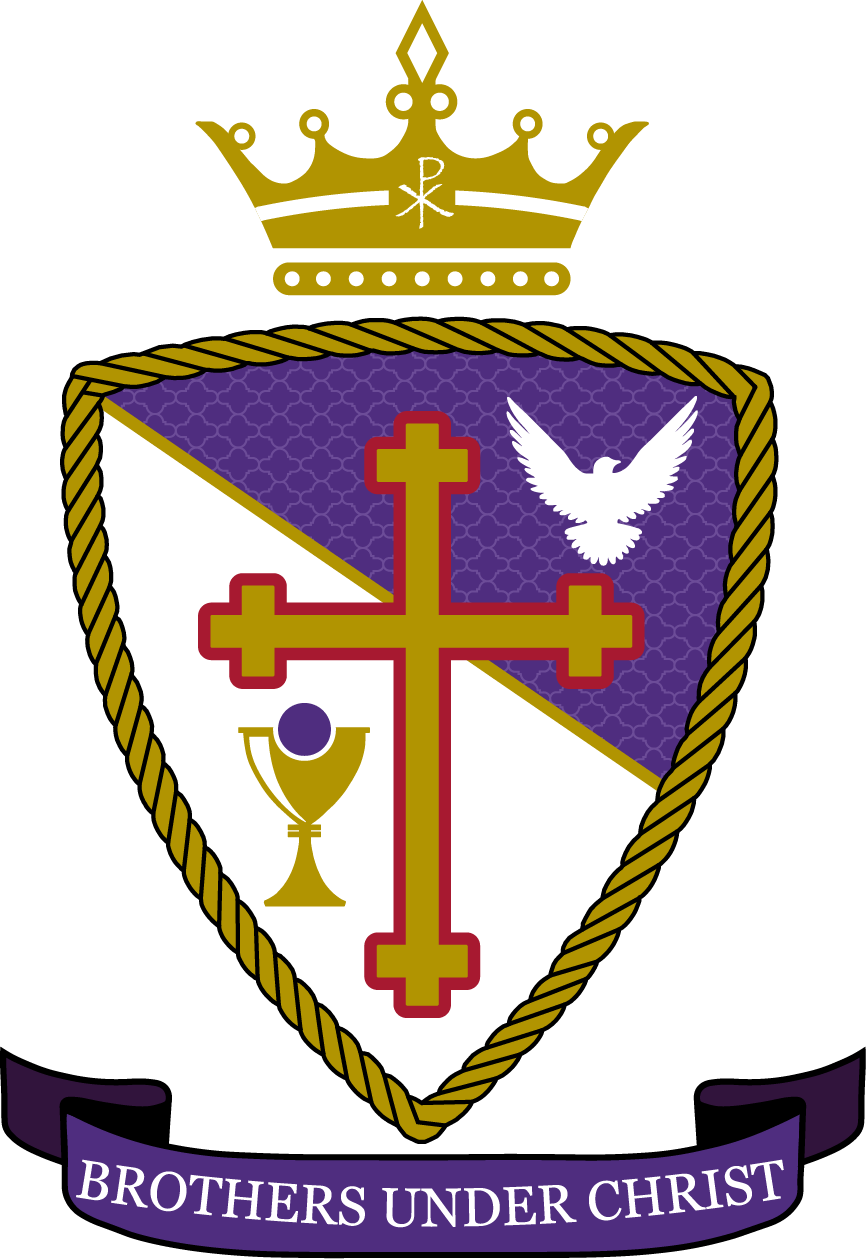Beta Upsilon Chi crest showing colors of white, purple, gold