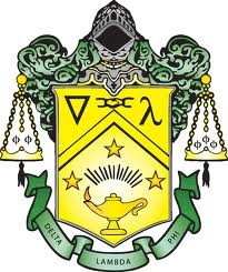 Delta Lambda Phi crest showing colors of green, gold and white