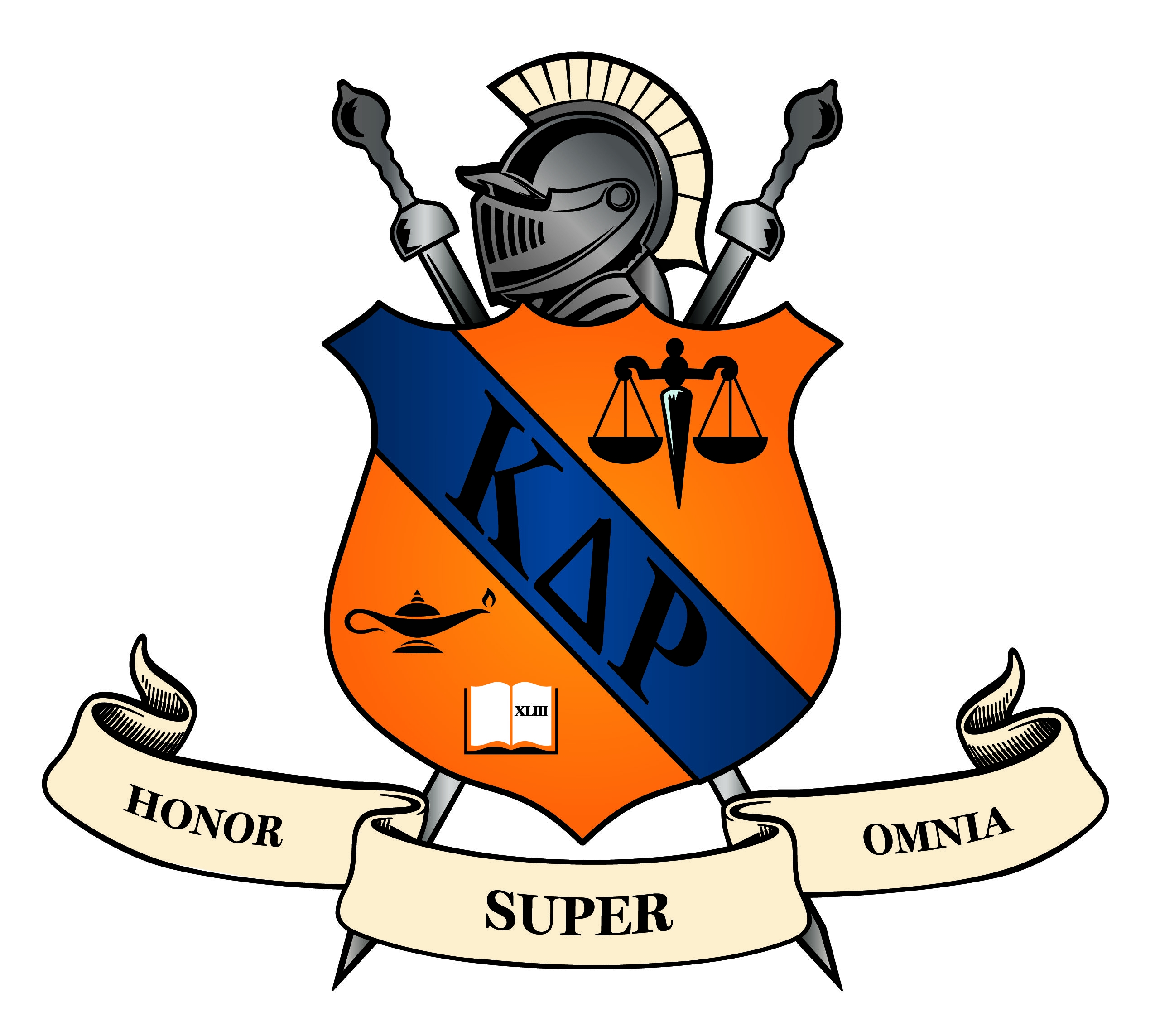Kappa Delta Rho crest showing colors of blue and orange