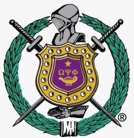 Omega Psi Phi crest showing colors of purple, white, green, and gold