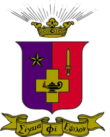 Sigma Phi Epsilon crest showing colors of purple, red and gold.
