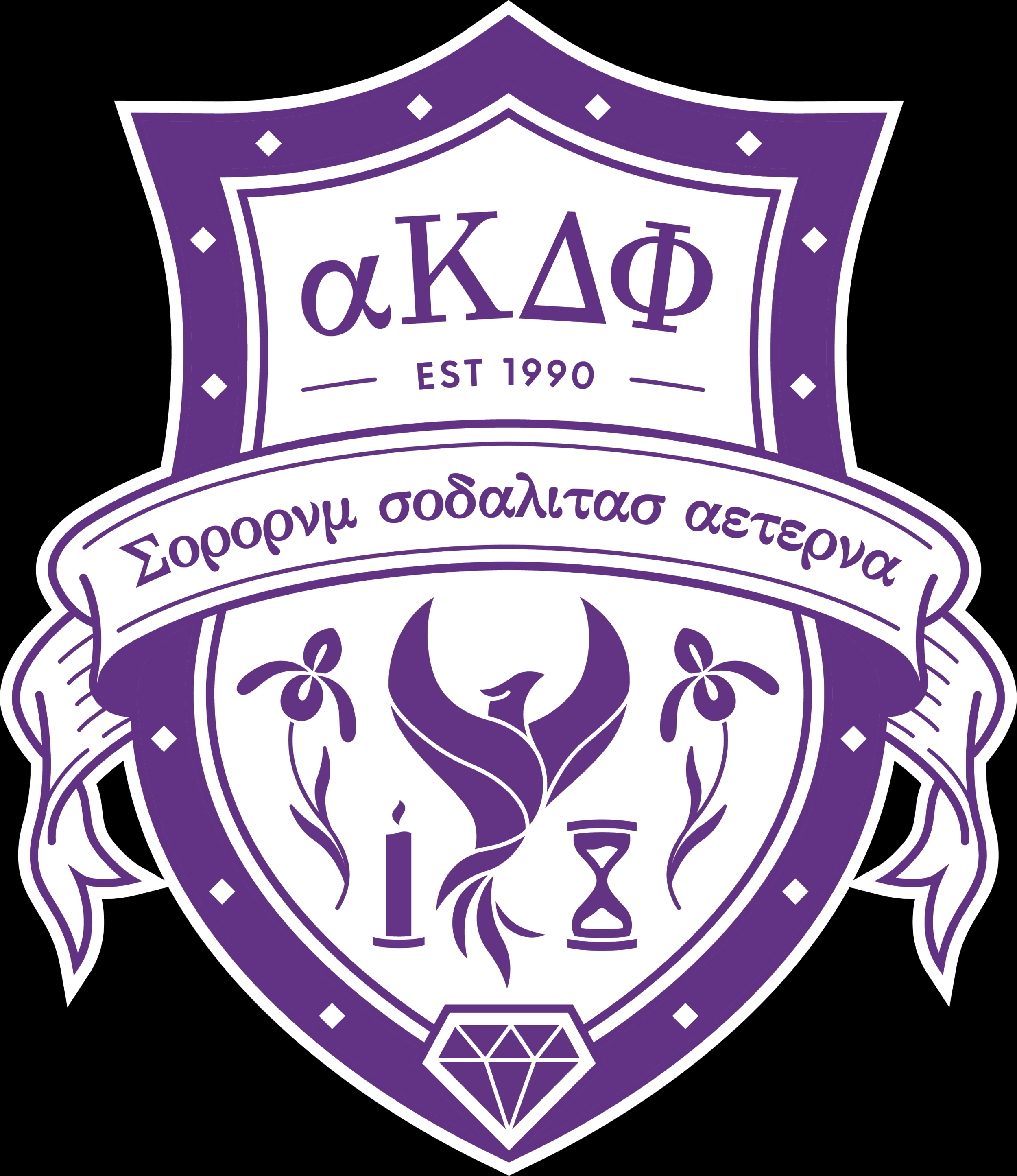alpha Kappa Delta Phi crest showing colors of purple and white