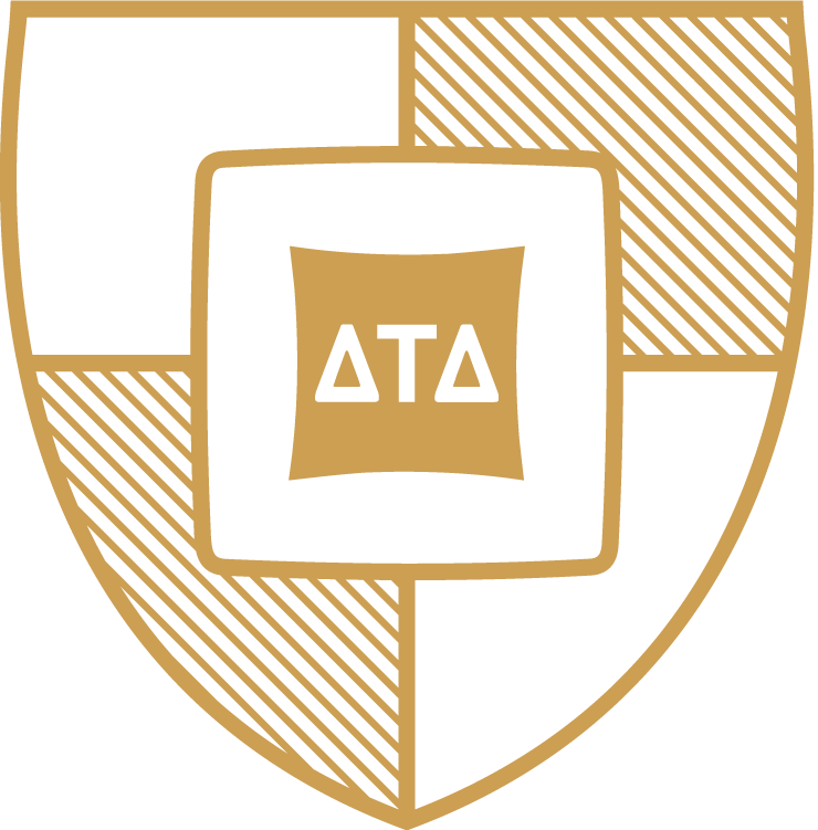 Delta Tau Delta crest showing colors of white and gold